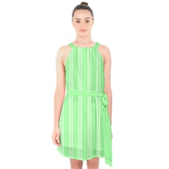 Nice Stripes - Mint Green Halter Collar Waist Tie Chiffon Dress