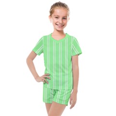 Nice Stripes - Mint Green Kids  Mesh Tee And Shorts Set