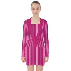 Nice Stripes - Peacock Pink V-neck Bodycon Long Sleeve Dress by FashionBoulevard