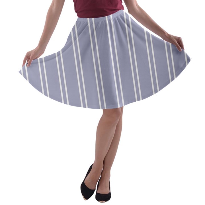 Nice Stripes - Silver Grey A-line Skater Skirt