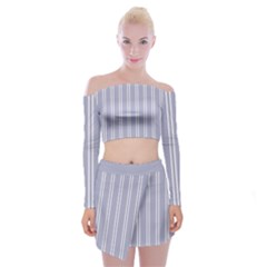 Nice Stripes - Silver Grey Off Shoulder Top With Mini Skirt Set by FashionBoulevard