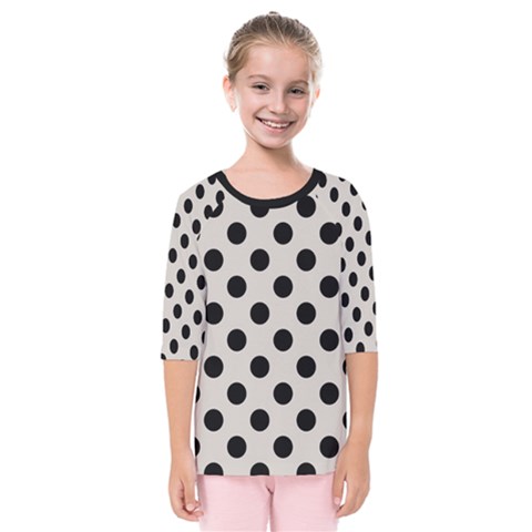 Polka Dots - Black On Abalone Grey Kids  Quarter Sleeve Raglan Tee by FashionBoulevard