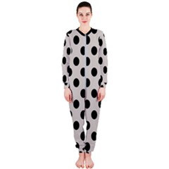 Polka Dots - Black On Abalone Grey Onepiece Jumpsuit (ladies)  by FashionBoulevard