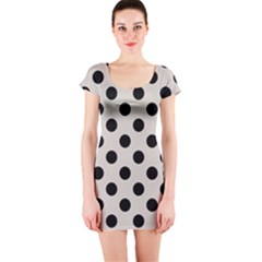 Polka Dots - Black On Abalone Grey Short Sleeve Bodycon Dress by FashionBoulevard