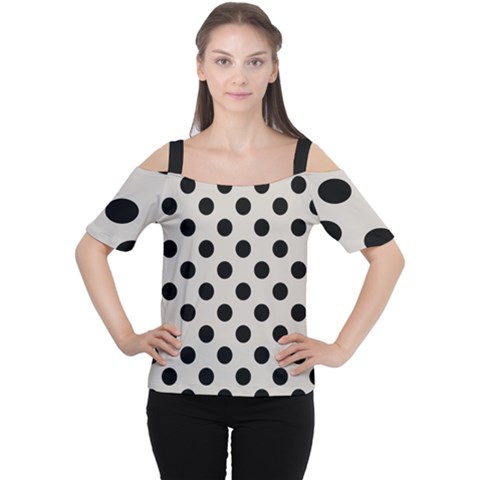 Polka Dots - Black On Abalone Grey Cutout Shoulder Tee by FashionBoulevard