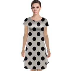 Polka Dots - Black On Abalone Grey Cap Sleeve Nightdress by FashionBoulevard