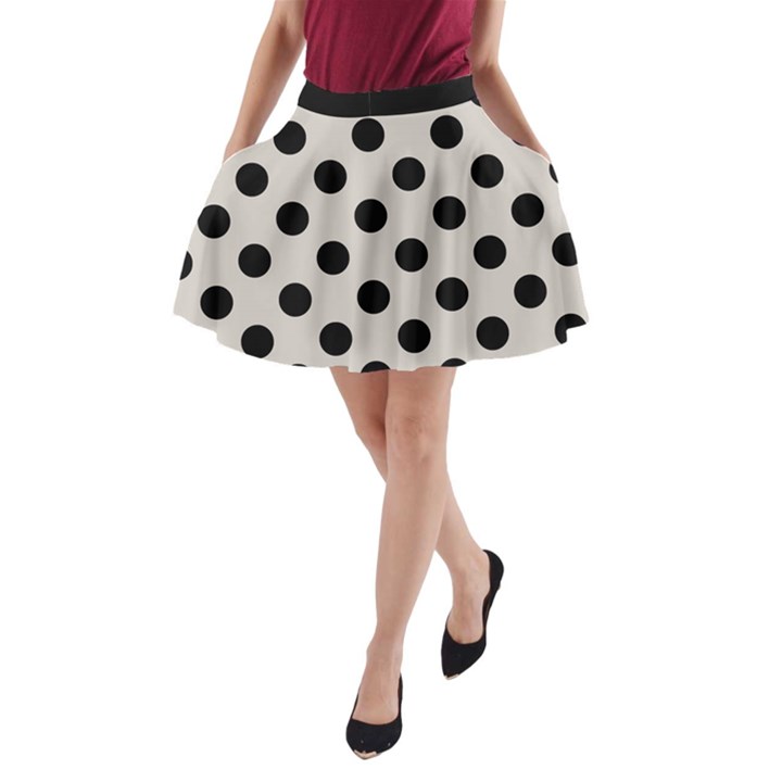 Polka Dots - Black On Abalone Grey A-Line Pocket Skirt