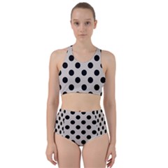 Polka Dots - Black On Abalone Grey Racer Back Bikini Set by FashionBoulevard