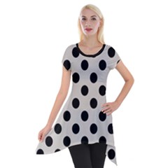 Polka Dots - Black On Abalone Grey Short Sleeve Side Drop Tunic by FashionBoulevard