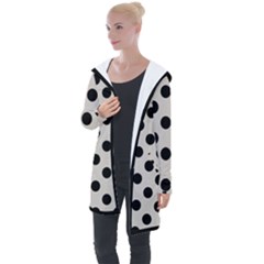 Polka Dots - Black On Abalone Grey Longline Hooded Cardigan by FashionBoulevard