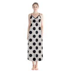 Polka Dots - Black On Abalone Grey Button Up Chiffon Maxi Dress by FashionBoulevard