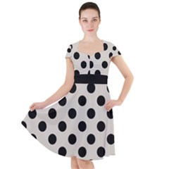 Polka Dots - Black On Abalone Grey Cap Sleeve Midi Dress by FashionBoulevard