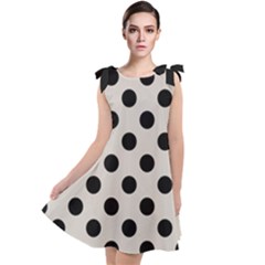 Polka Dots - Black On Abalone Grey Tie Up Tunic Dress by FashionBoulevard