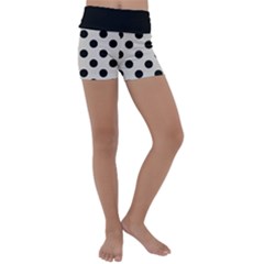 Polka Dots - Black On Abalone Grey Kids  Lightweight Velour Yoga Shorts by FashionBoulevard