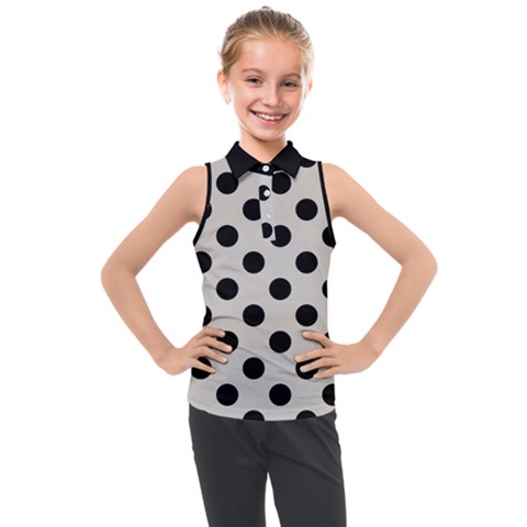 Polka Dots - Black On Abalone Grey Kids  Sleeveless Polo Tee by FashionBoulevard