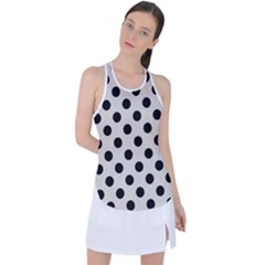 Polka Dots - Black On Abalone Grey Racer Back Mesh Tank Top by FashionBoulevard