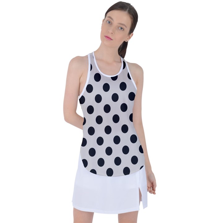 Polka Dots - Black On Abalone Grey Racer Back Mesh Tank Top