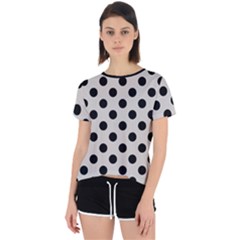 Polka Dots - Black On Abalone Grey Open Back Sport Tee by FashionBoulevard