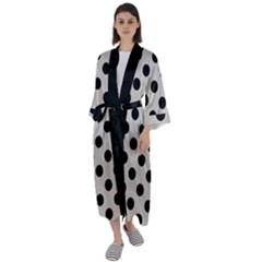 Polka Dots - Black On Abalone Grey Maxi Satin Kimono