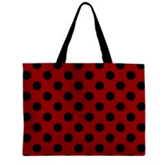 Polka Dots - Black On Apple Red Zipper Mini Tote Bag by FashionBoulevard