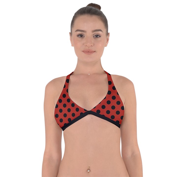 Polka Dots - Black On Apple Red Halter Neck Bikini Top