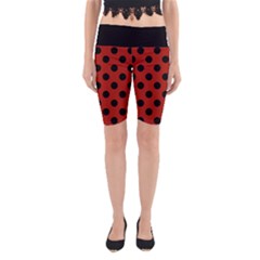 Polka Dots - Black On Apple Red Yoga Cropped Leggings by FashionBoulevard