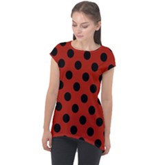 Polka Dots - Black On Apple Red Cap Sleeve High Low Top