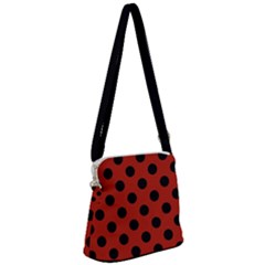 Polka Dots - Black On Apple Red Zipper Messenger Bag by FashionBoulevard