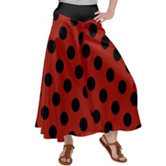 Polka Dots - Black On Apple Red Satin Palazzo Pants by FashionBoulevard