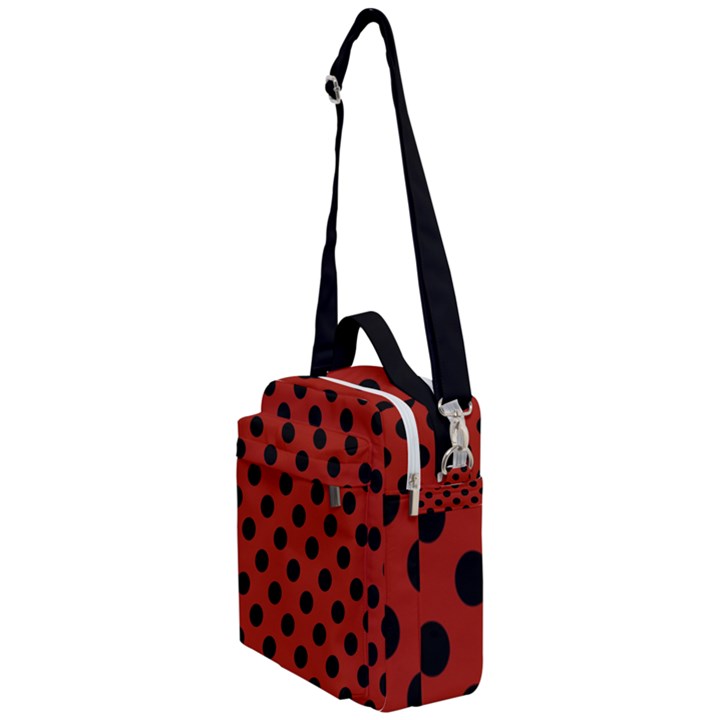 Polka Dots - Black On Apple Red Crossbody Day Bag