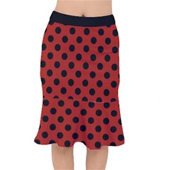 Polka Dots - Black On Apple Red Short Mermaid Skirt by FashionBoulevard