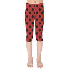 Polka Dots - Black On Apple Red Kids  Capri Leggings  by FashionBoulevard