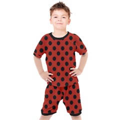 Polka Dots - Black On Apple Red Kids  Tee And Shorts Set by FashionBoulevard