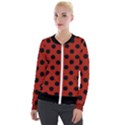 Polka Dots - Black On Apple Red Velour Zip Up Jacket View1