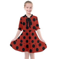 Polka Dots - Black On Apple Red Kids  All Frills Chiffon Dress by FashionBoulevard