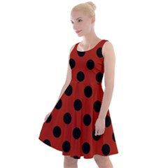 Polka Dots - Black On Apple Red Knee Length Skater Dress