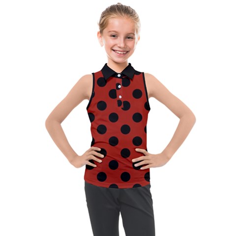 Polka Dots - Black On Apple Red Kids  Sleeveless Polo Tee by FashionBoulevard