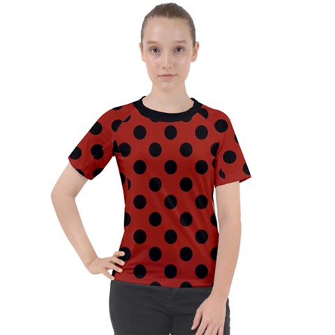 Polka Dots - Black On Apple Red Women s Sport Raglan Tee by FashionBoulevard