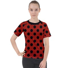 Polka Dots - Black On Apple Red Women s Sport Raglan Tee