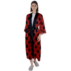 Polka Dots - Black On Apple Red Maxi Satin Kimono