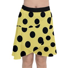 Polka Dots - Black On Blonde Yellow Chiffon Wrap Front Skirt by FashionBoulevard