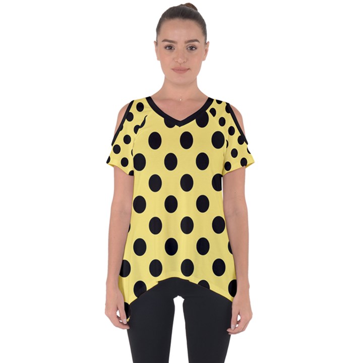 Polka Dots - Black On Blonde Yellow Cut Out Side Drop Tee