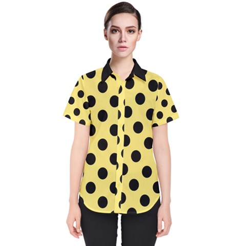 Polka Dots - Black On Blonde Yellow Women s Short Sleeve Shirt by FashionBoulevard