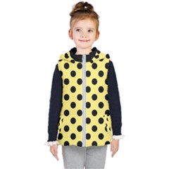 Polka Dots - Black On Blonde Yellow Kids  Hooded Puffer Vest by FashionBoulevard