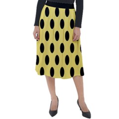 Polka Dots - Black On Blonde Yellow Classic Velour Midi Skirt  by FashionBoulevard