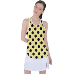 Polka Dots - Black On Blonde Yellow Racer Back Mesh Tank Top by FashionBoulevard