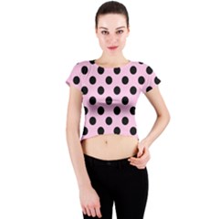 Polka Dots - Black On Blush Pink Crew Neck Crop Top by FashionBoulevard