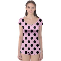 Polka Dots - Black On Blush Pink Boyleg Leotard  by FashionBoulevard