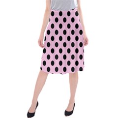 Polka Dots - Black On Blush Pink Midi Beach Skirt by FashionBoulevard