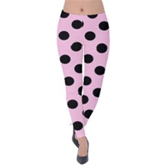 Polka Dots - Black On Blush Pink Velvet Leggings by FashionBoulevard